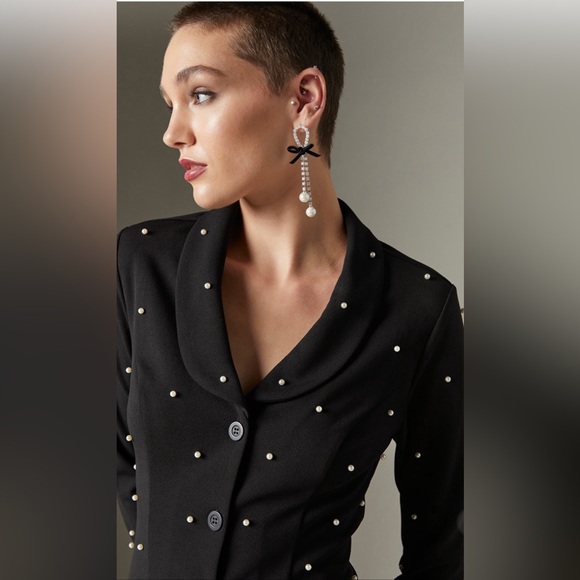 New Francesca’s Lucile Pearl Embellished Blazer Mini Dress, Holiday Dress - Picture 3 of 6